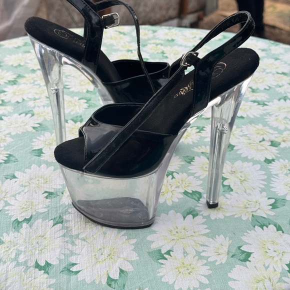 Pleaser Black and Clear Platform Heels - Picture 1 of 1